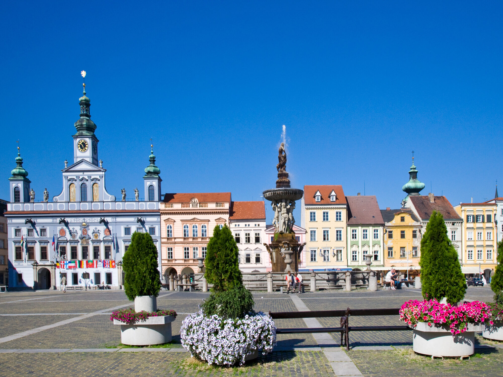 Town,Hall,And,Samson,Fountain,,Main,Square,,Ceske,Budejovice,,Czech