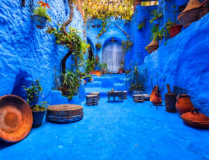 Fantastically,Beautiful,Moroccan,Courtyard,In,Chefchaouen,Blue,City,Medina,In